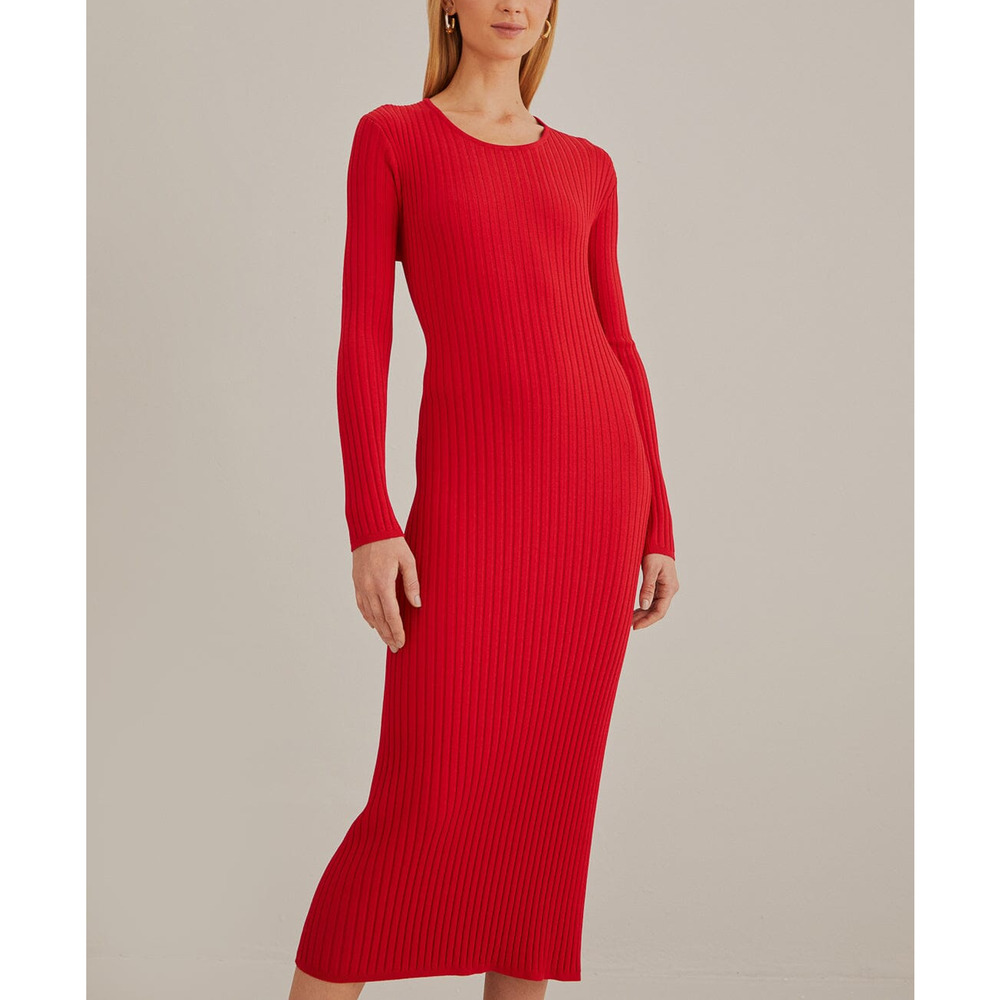 Farm Rio Red Knit Long Sleeve Midi Dress Size S